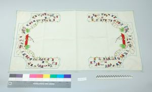 Image of Embroidered runner with identical mirrored scenes at ends